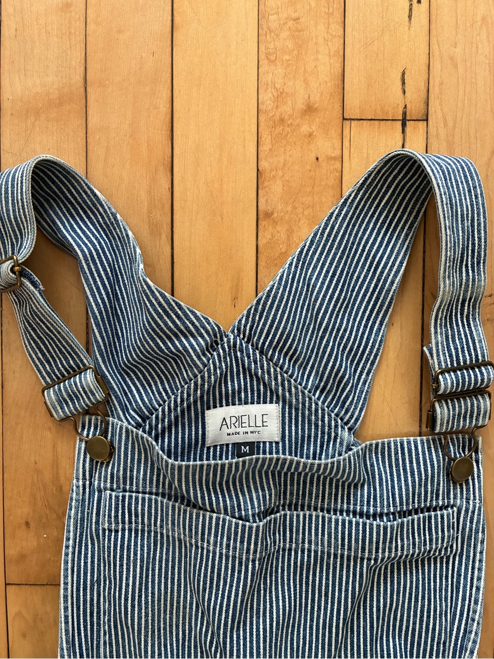 Arielle Striped Denim Overalls Jumpsuit in Blue and White